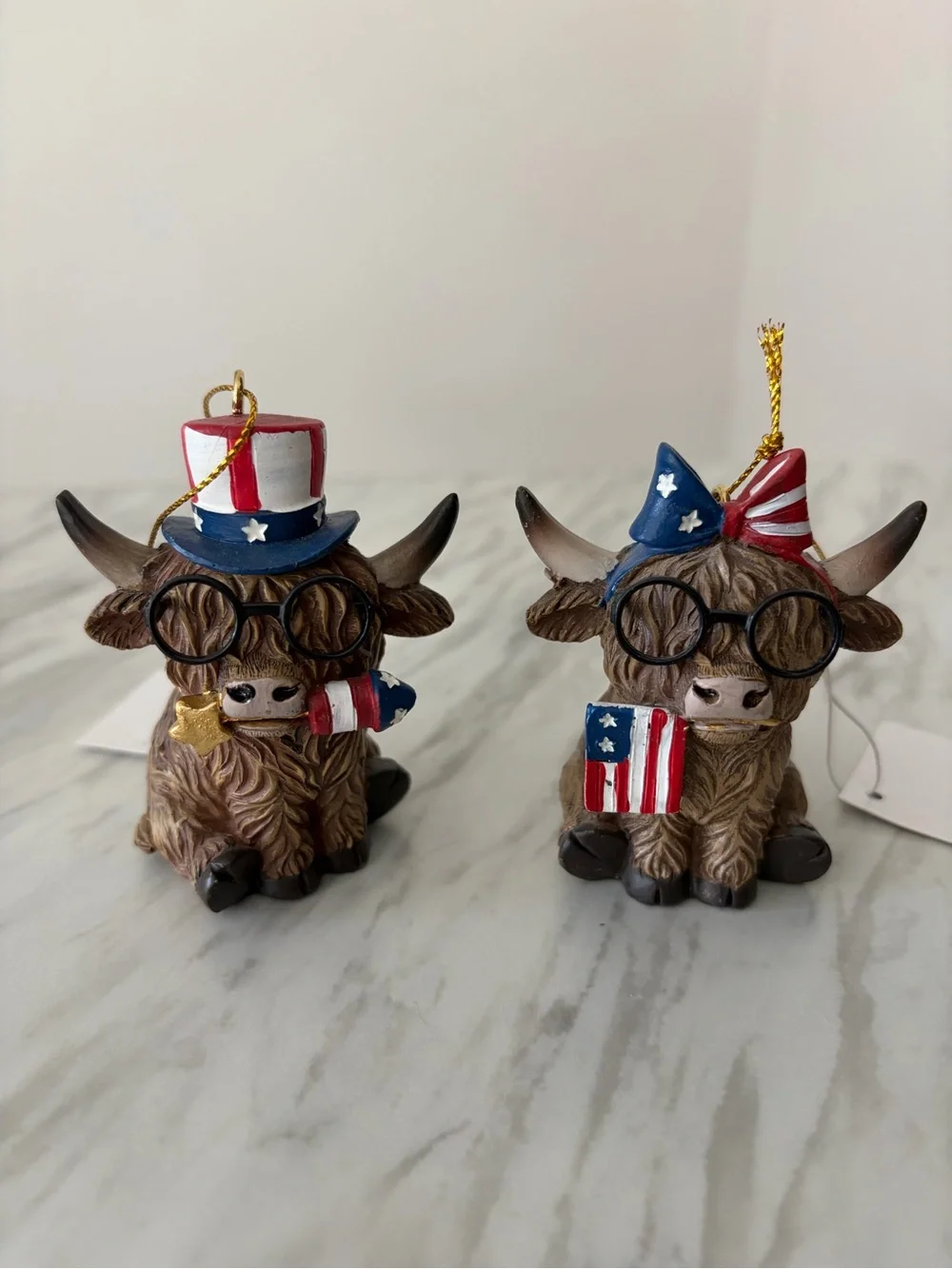 Patriotic Highland Cow Ornaments - Red White Blue